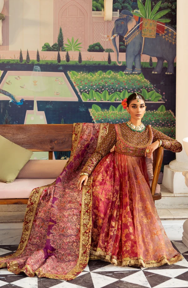 Gulabo Watermelon Pink Peshwas with Azar Pants & Dupatta By HSY - Image 4