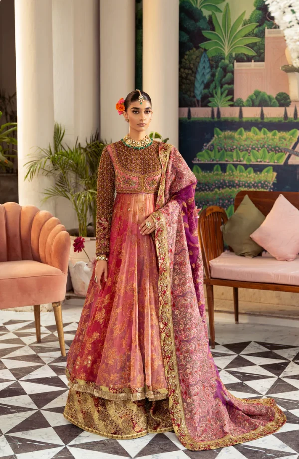 Gulabo Watermelon Pink Peshwas with Azar Pants & Dupatta By HSY