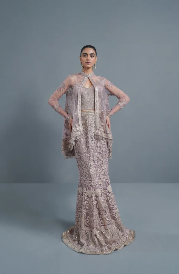 Pixie Dust Embroidered Smokey Rose Ensemble By HSY - Image 8