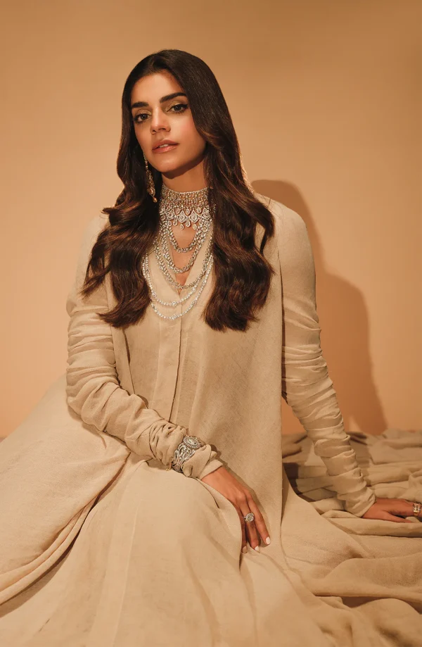 Uraan Beige Gown Layered over a Skirt and Bustier By HSY