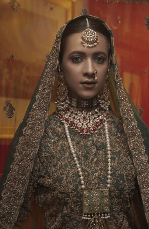 Bridal Hand Embroidered Organza Shirt with Raw Silk Trailing Sharara By HSY - Image 3