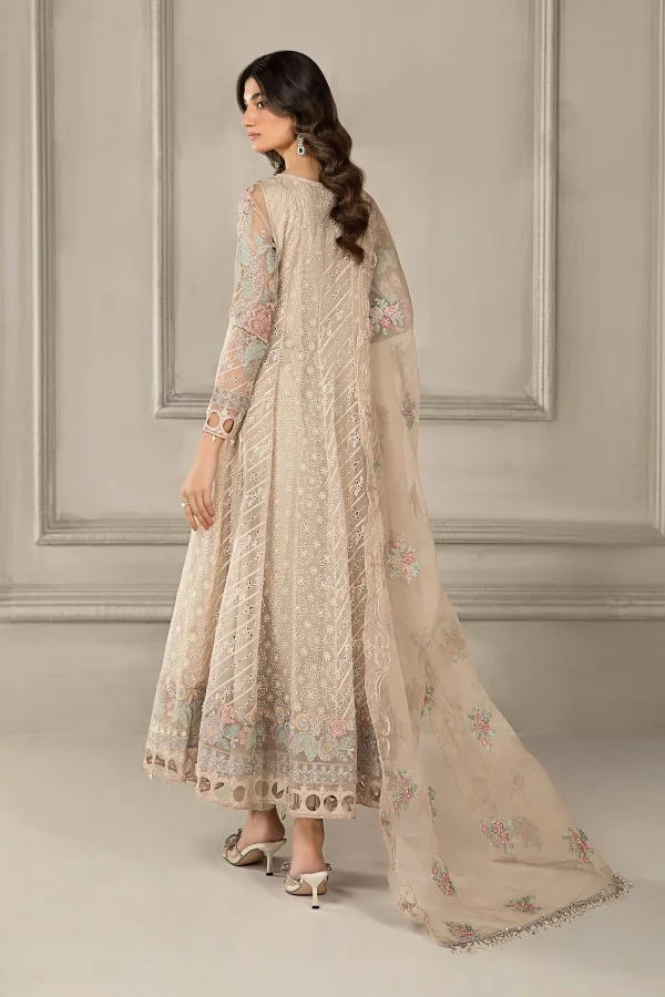 3 Piece Embroidered Organza Suit Sf Ef24 03 Beige - Image 2