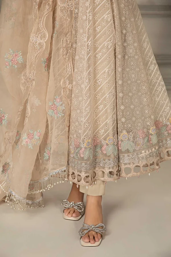 3 Piece Embroidered Organza Suit Sf Ef24 03 Beige - Image 5