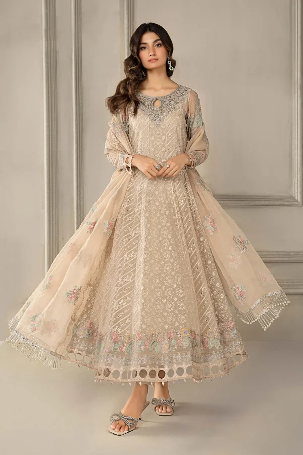 3 Piece Embroidered Organza Suit Sf Ef24 03 Beige - Image 4