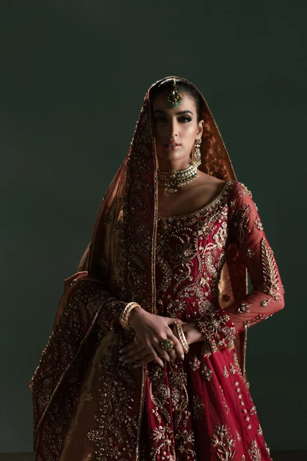 Red And Gold Bridal Peshwas Set (d-05) By Ammara Khan - Image 4