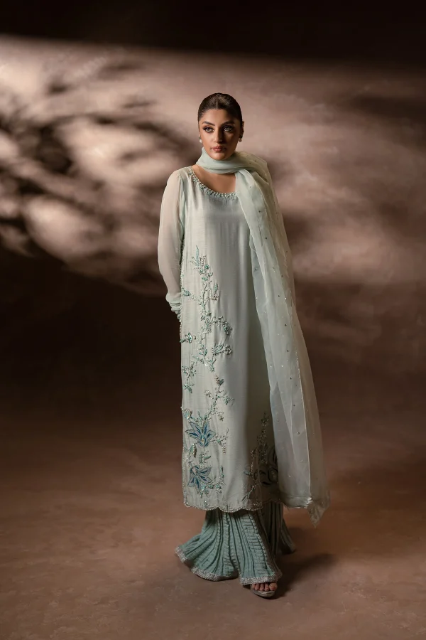 Mint Elegance Crushed Pants Set (d-08) By Ammara Khan