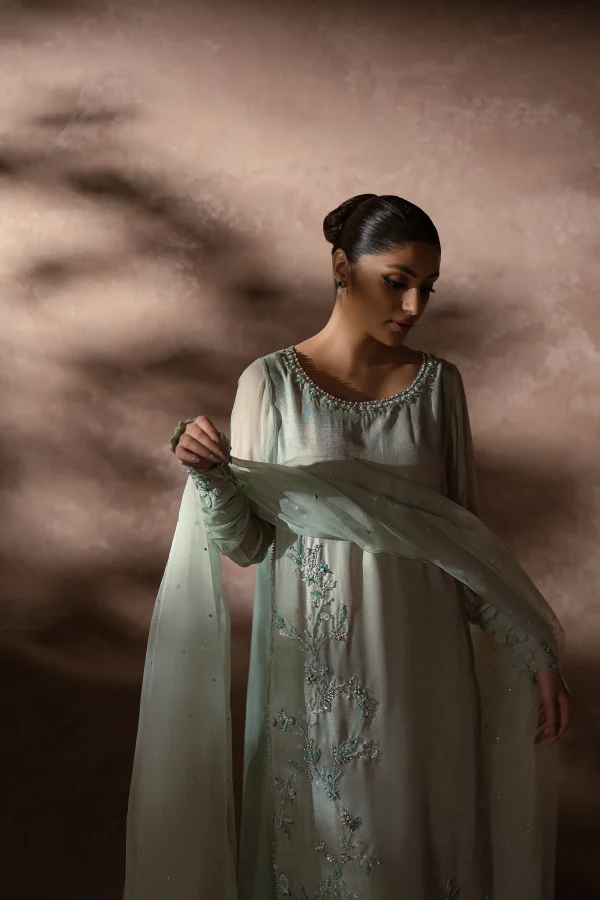Mint Elegance Crushed Pants Set (d-08) By Ammara Khan - Image 5