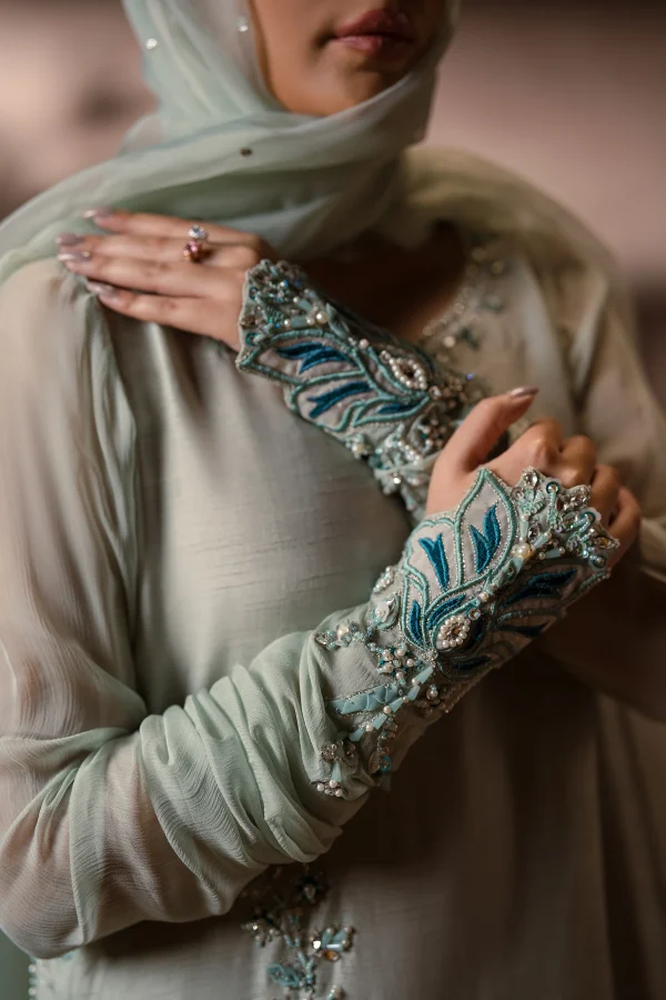 Mint Elegance Crushed Pants Set (d-08) By Ammara Khan - Image 4