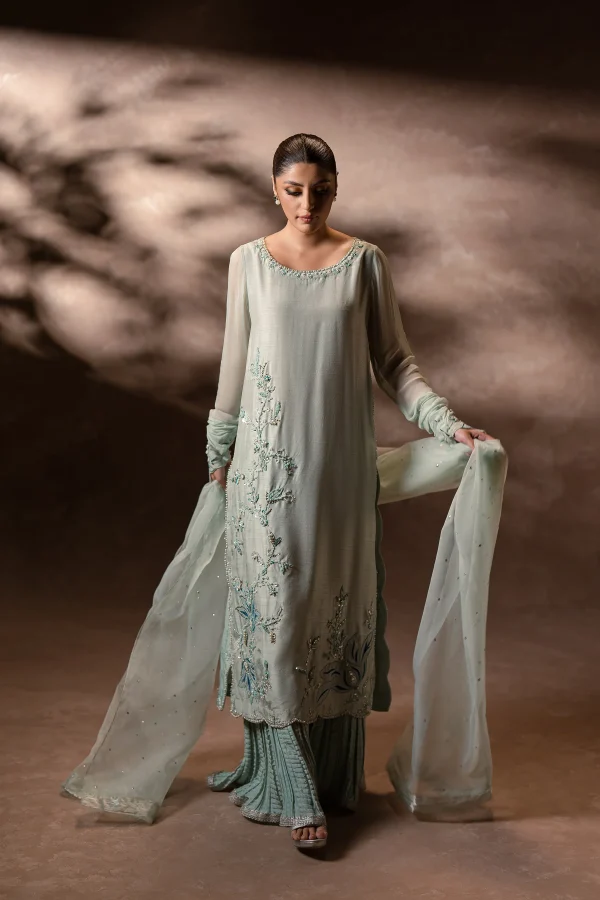 Mint Elegance Crushed Pants Set (d-08) By Ammara Khan - Image 3