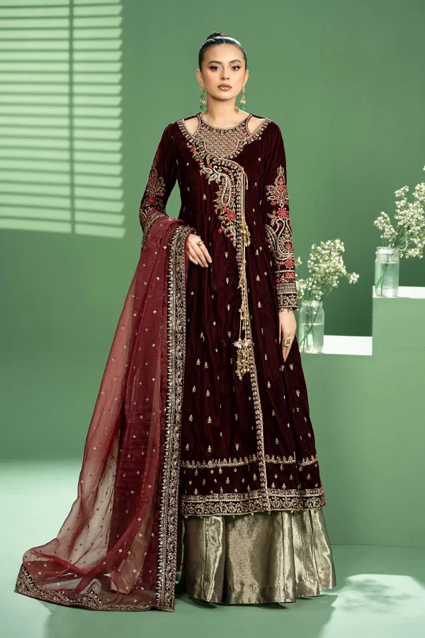 3 Piece Embroidered Velvet Suit SF W24 02 By Maria B - Image 9