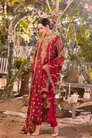 Meenah Maroon Bridal Long kameez With trousers By Agha Noor
