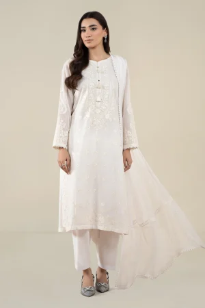 3 Piece Embroidered Paper Cotton Suit
